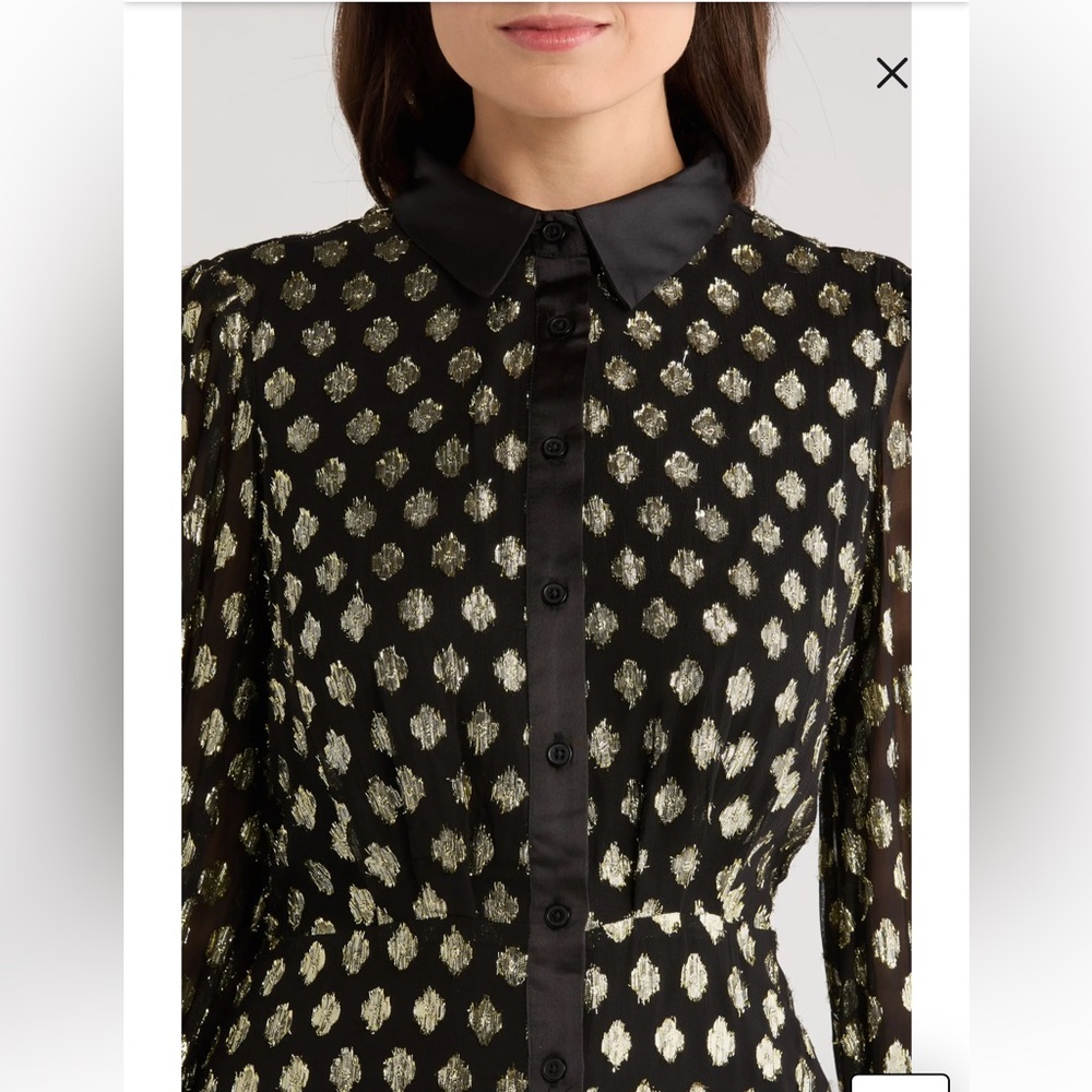 Halogen Foil Dot Empire Waist Shirtdress *GREAT USED CONDITION* - Picture 4 of 13
